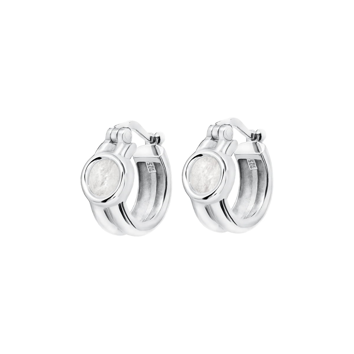 Boucles d'oreilles en argent avec pierre en cristal de montagne - hoop earrings ane sterling silver
