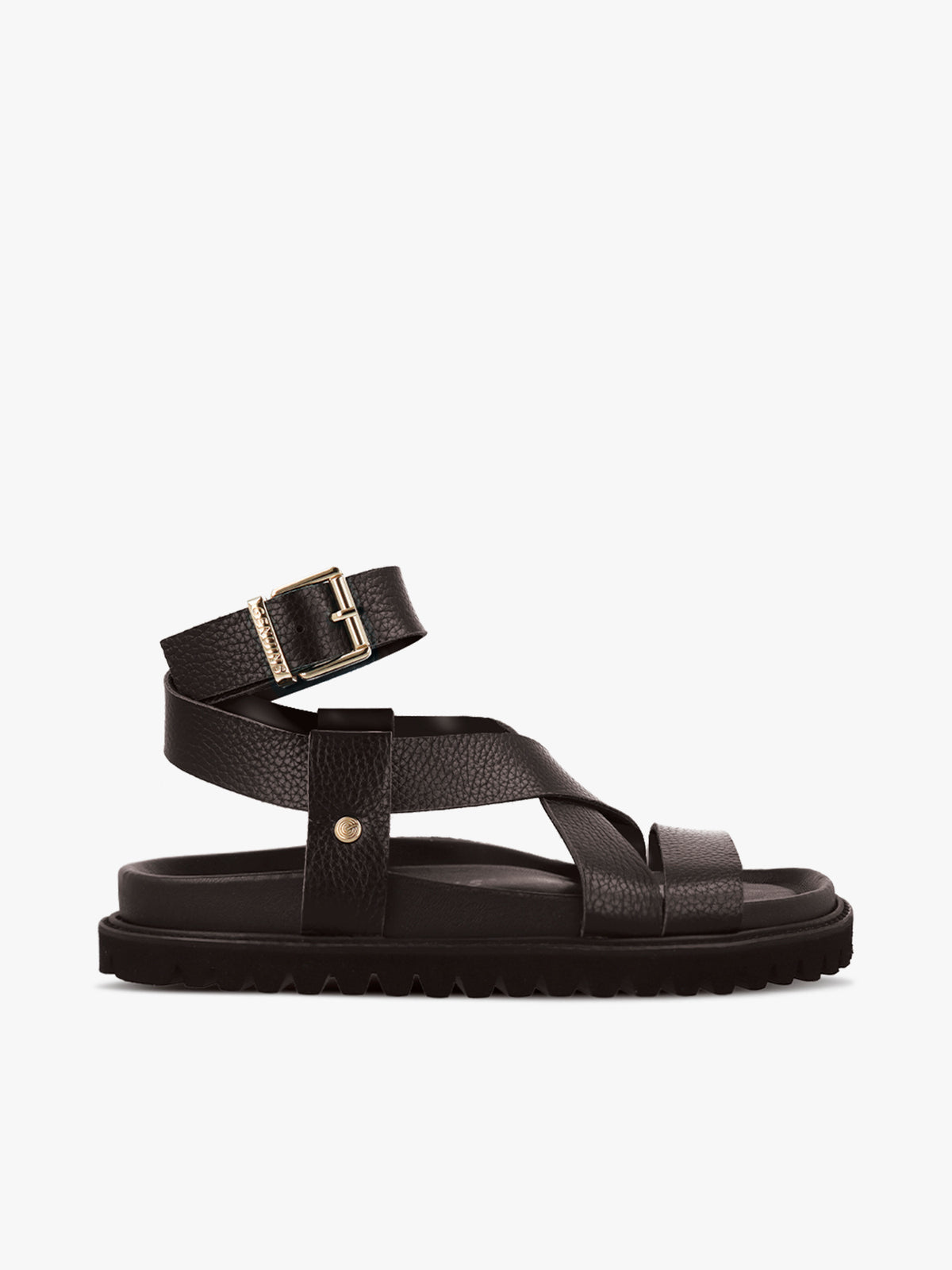 Sandales en cuir certifié | noir "zaha embossed leather dark"