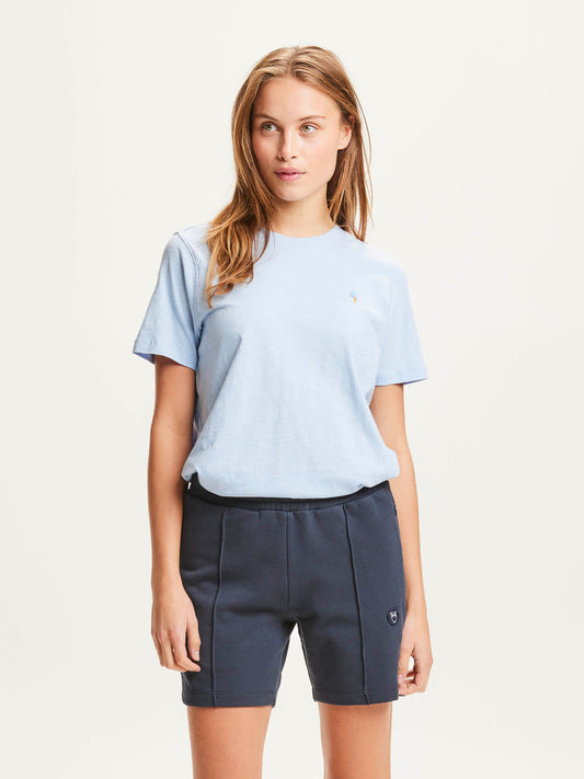 T-shirt bleu ciel avec broderie en coton bio - slub icecream embroidery tee chambray blue