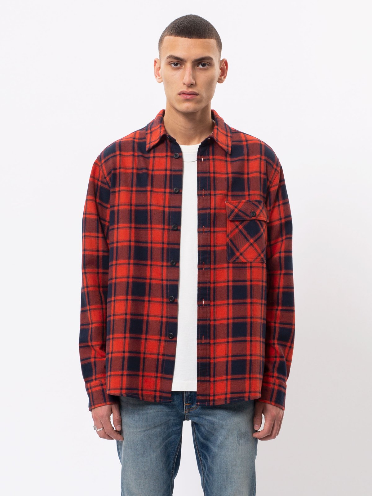 Chemise à carreaux rouge et noire flanelle en coton bio - sten