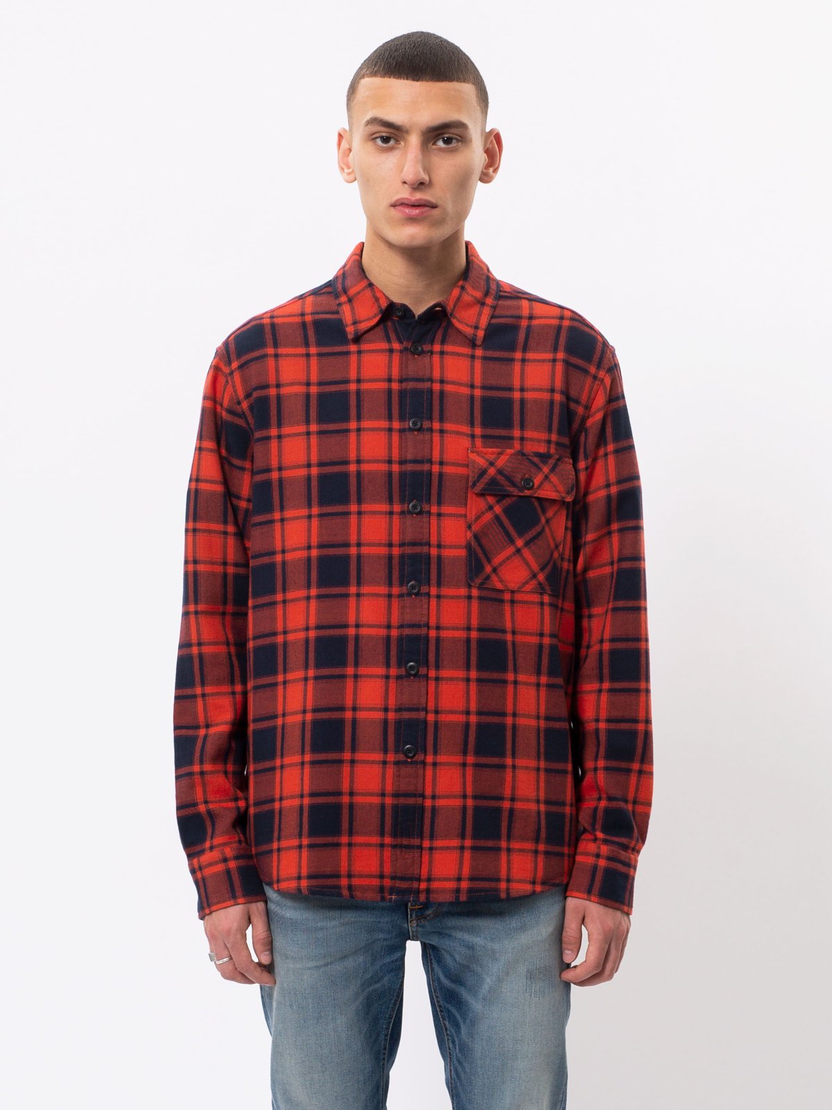 Chemise à carreaux rouge et noire flanelle en coton bio - sten