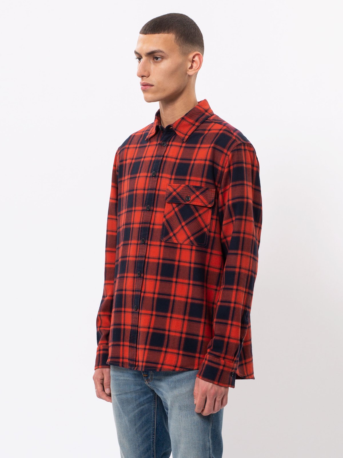 Chemise à carreaux rouge et noire flanelle en coton bio - sten
