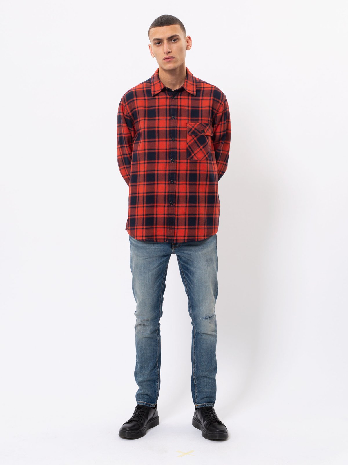 Chemise à carreaux rouge et noire flanelle en coton bio - sten