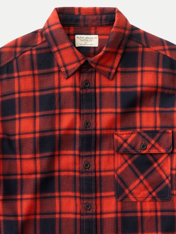 Chemise à carreaux rouge et noire flanelle en coton bio - sten