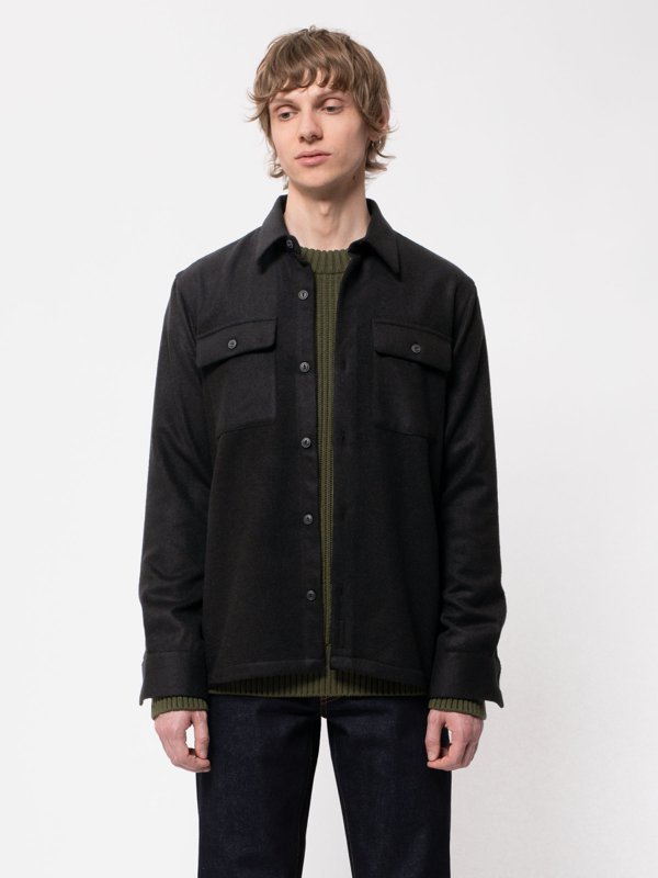Surchemise noire en laine et polyester recyclés - sten