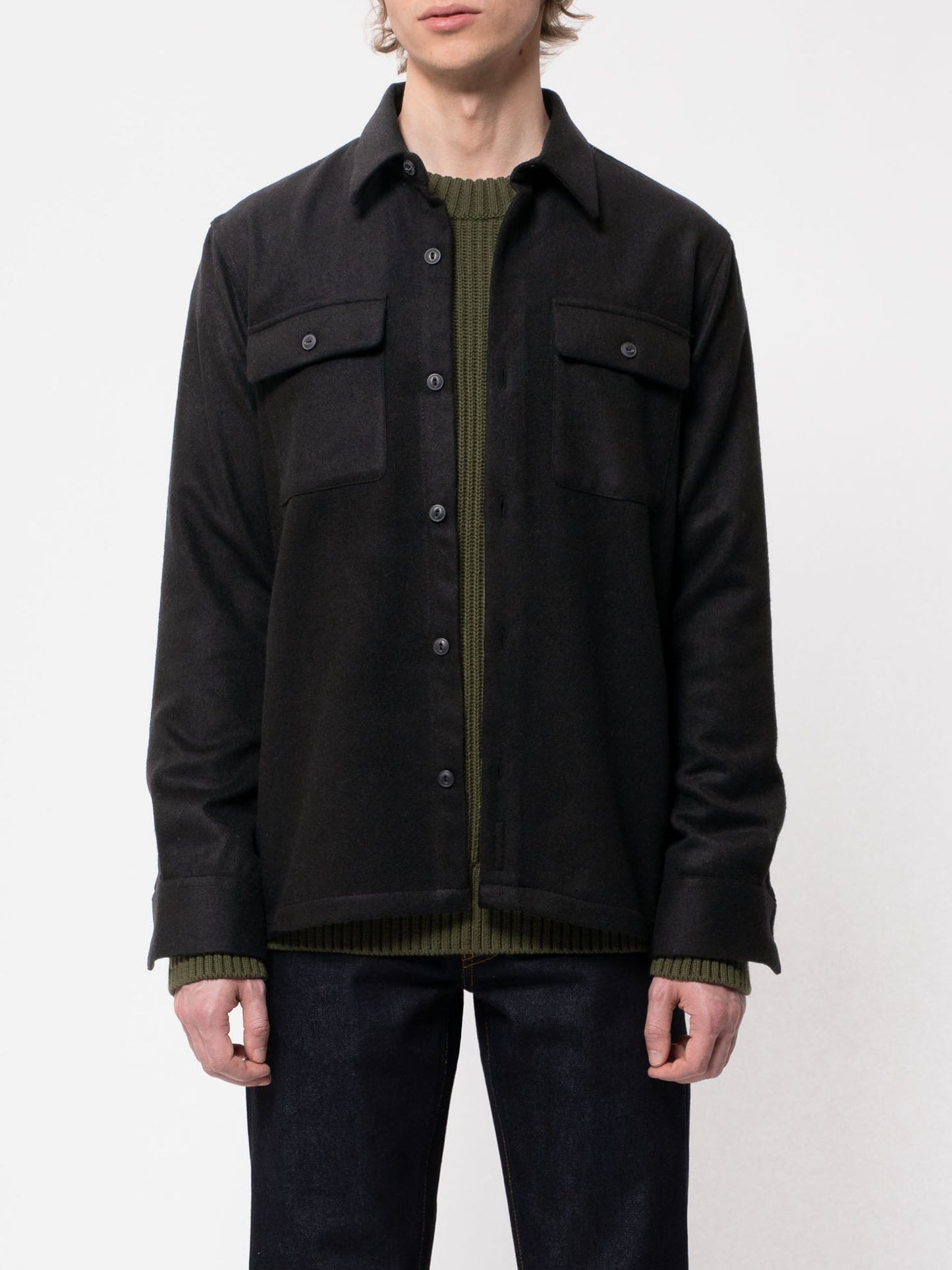 Surchemise noire en laine et polyester recyclés - sten