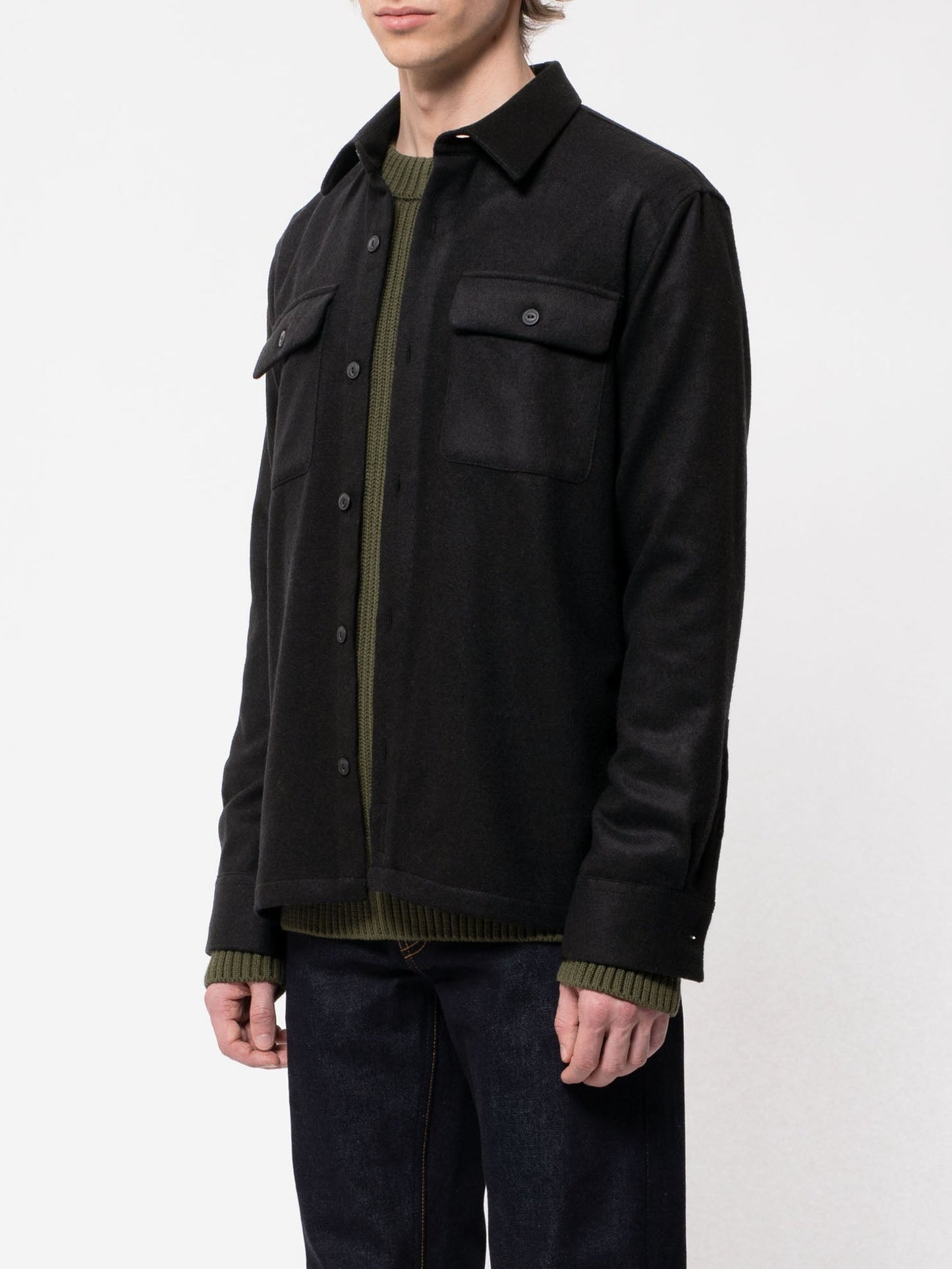 Surchemise noire en laine et polyester recyclés - sten