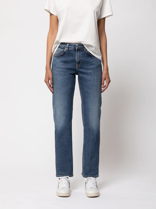 Jean droit bleu en coton bio - Straight sally dark stone