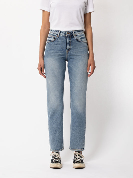 Jean droit bleu clair délavé en coton bio - Straight sally loving twill