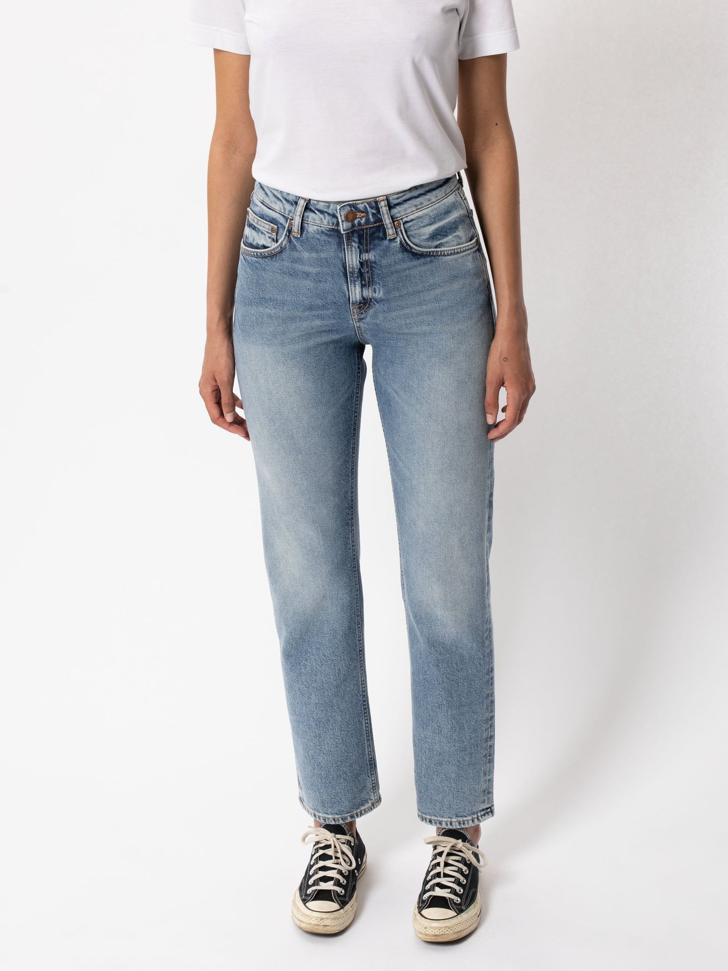 Jean droit bleu clair délavé en coton bio - Straight sally loving twill