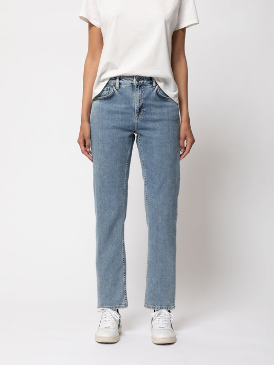 Jean droit bleu délavé en coton bio - Straight sally worn in stone