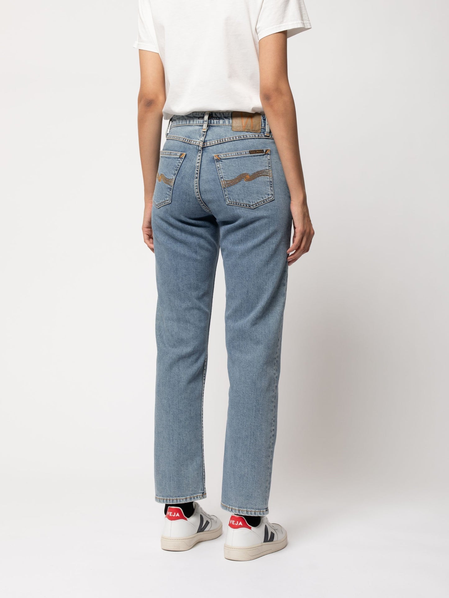 Jean droit bleu délavé en coton bio - Straight sally worn in stone