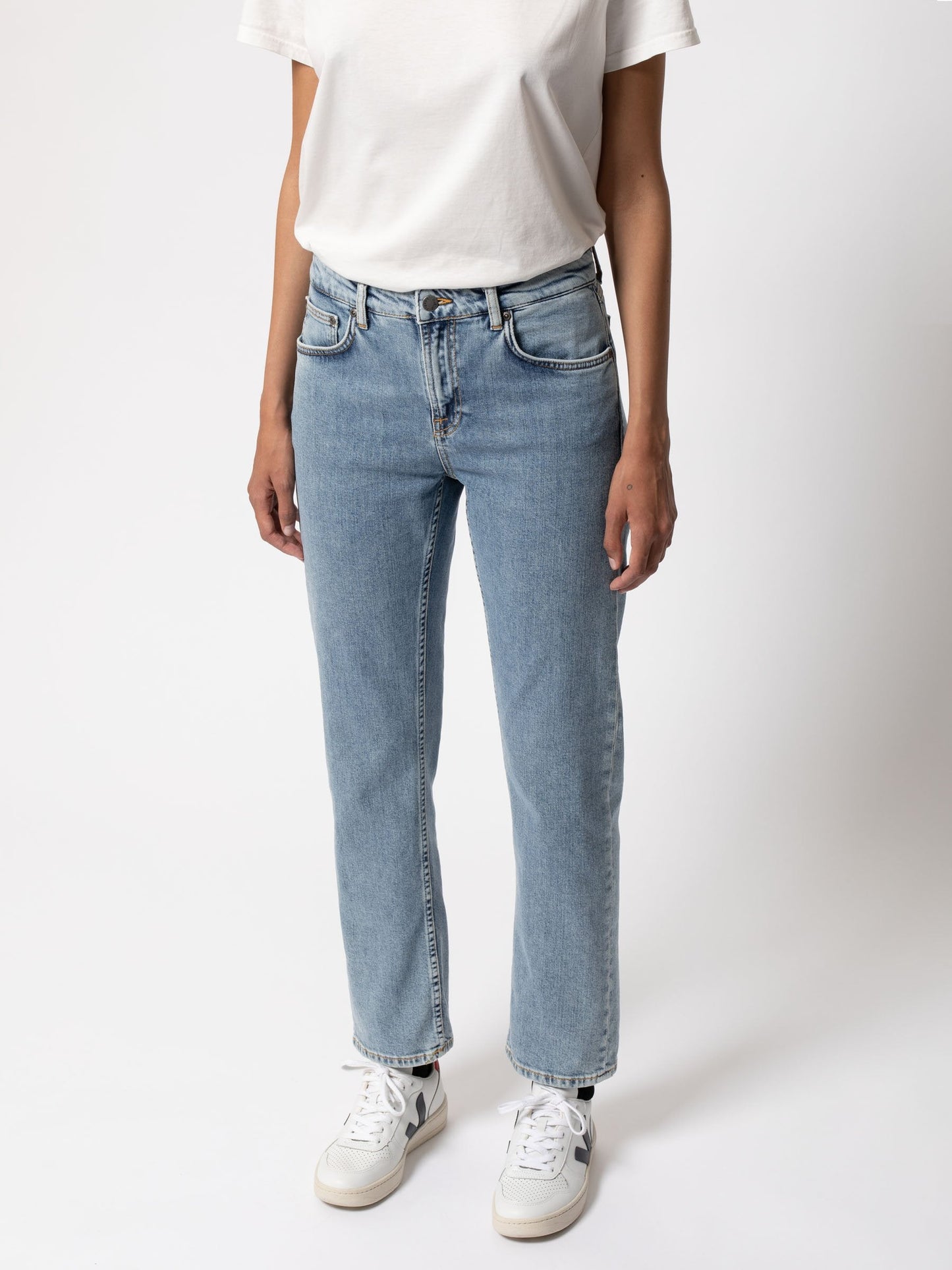 Jean droit bleu délavé en coton bio - Straight sally worn in stone