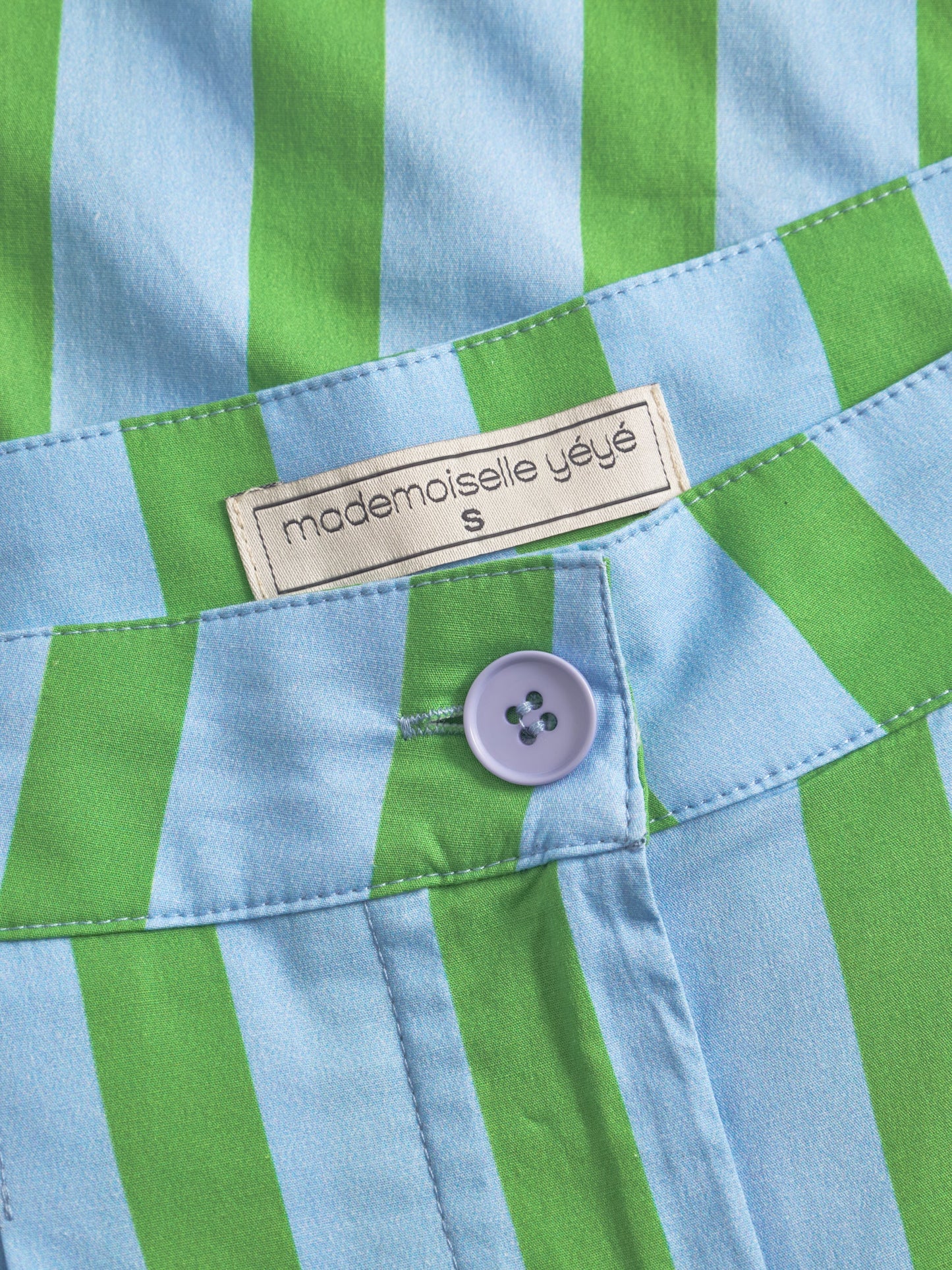 Pantalon ample en coton biologique | rayé vert et bleu "stripe pop culotte trousers - blue"