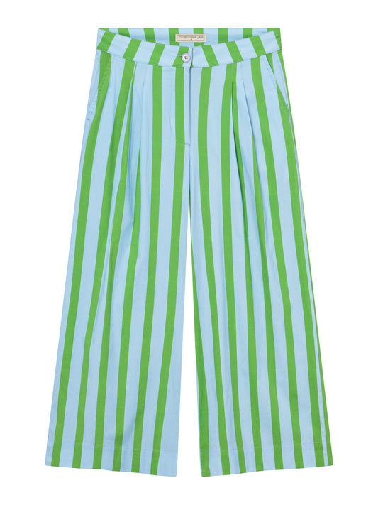 Pantalon ample en coton biologique | rayé vert et bleu "stripe pop culotte trousers - blue"