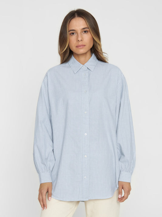 Chemise bleue rayée en coton bio - striped sleeve shirt blue