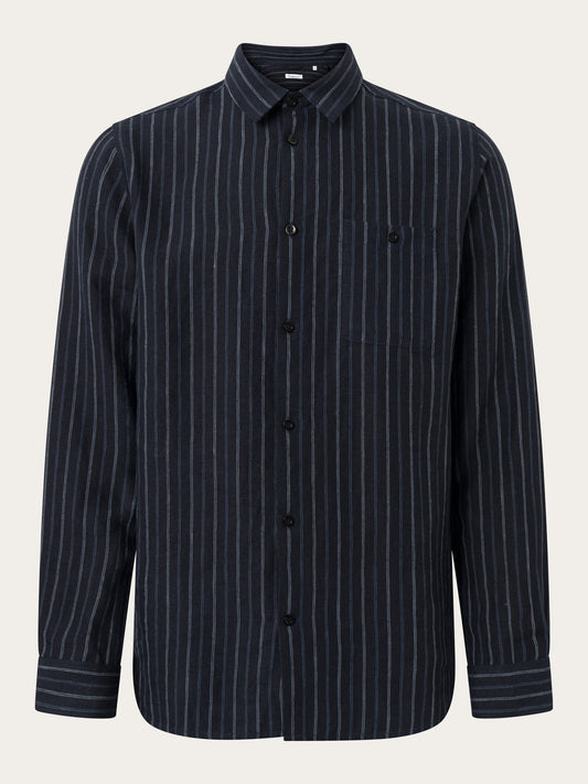 Chemise marine rayée en lin bio - linen custom fit stripe navy
