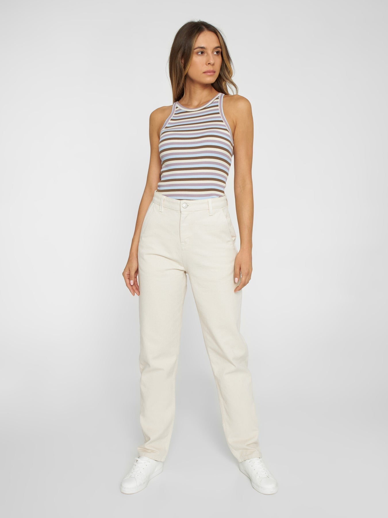 Débardeur rayée en coton bio - striped racer rib top multi color