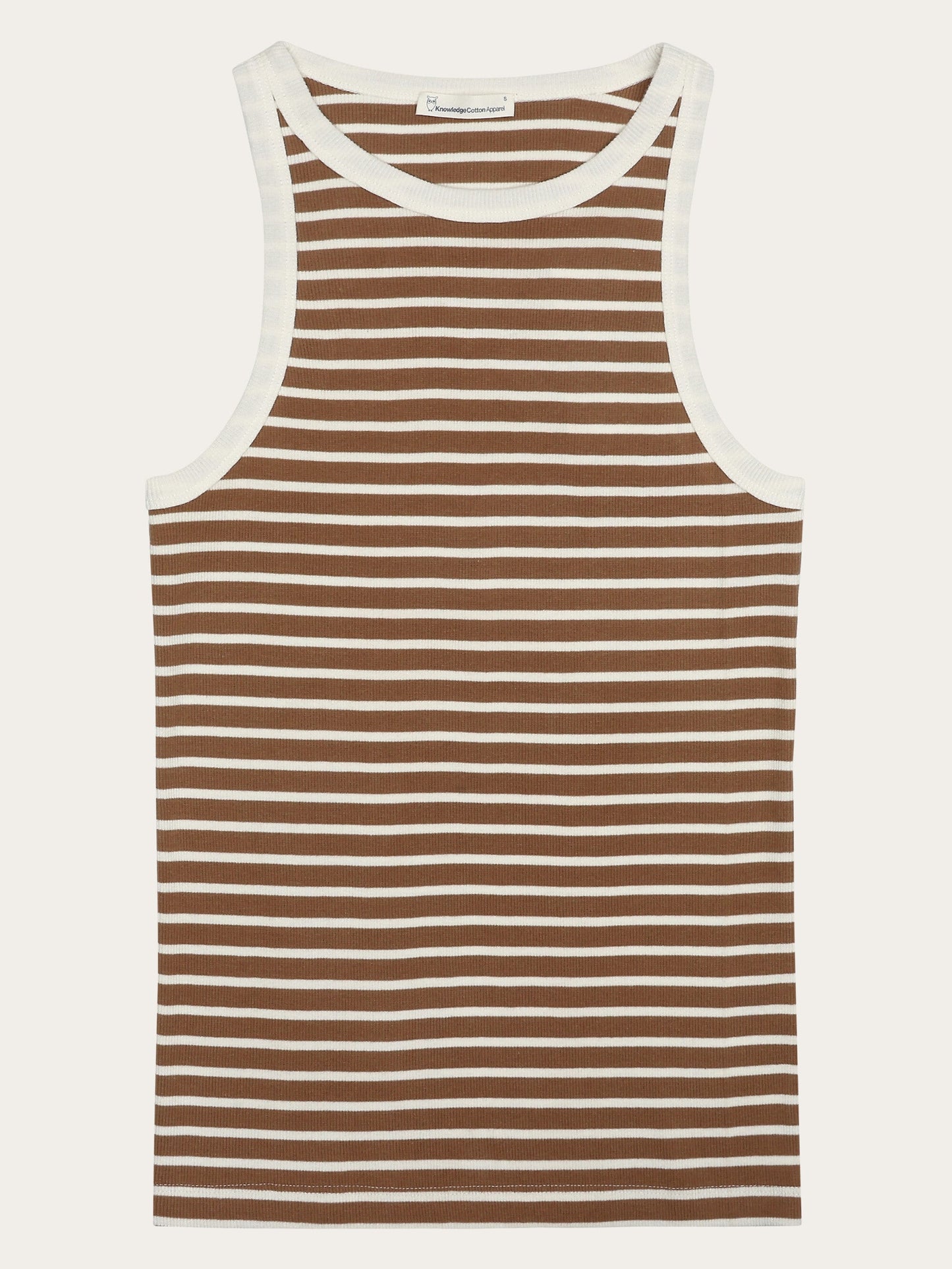 Débardeur en coton biologique | marron "striped racer rib top - dark brown stripe"