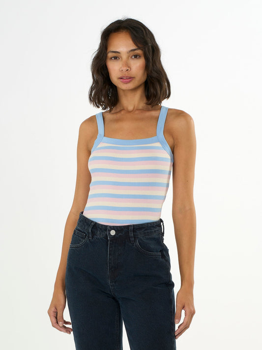 Débardeur rayé en coton bio - striped rib strap top stripe