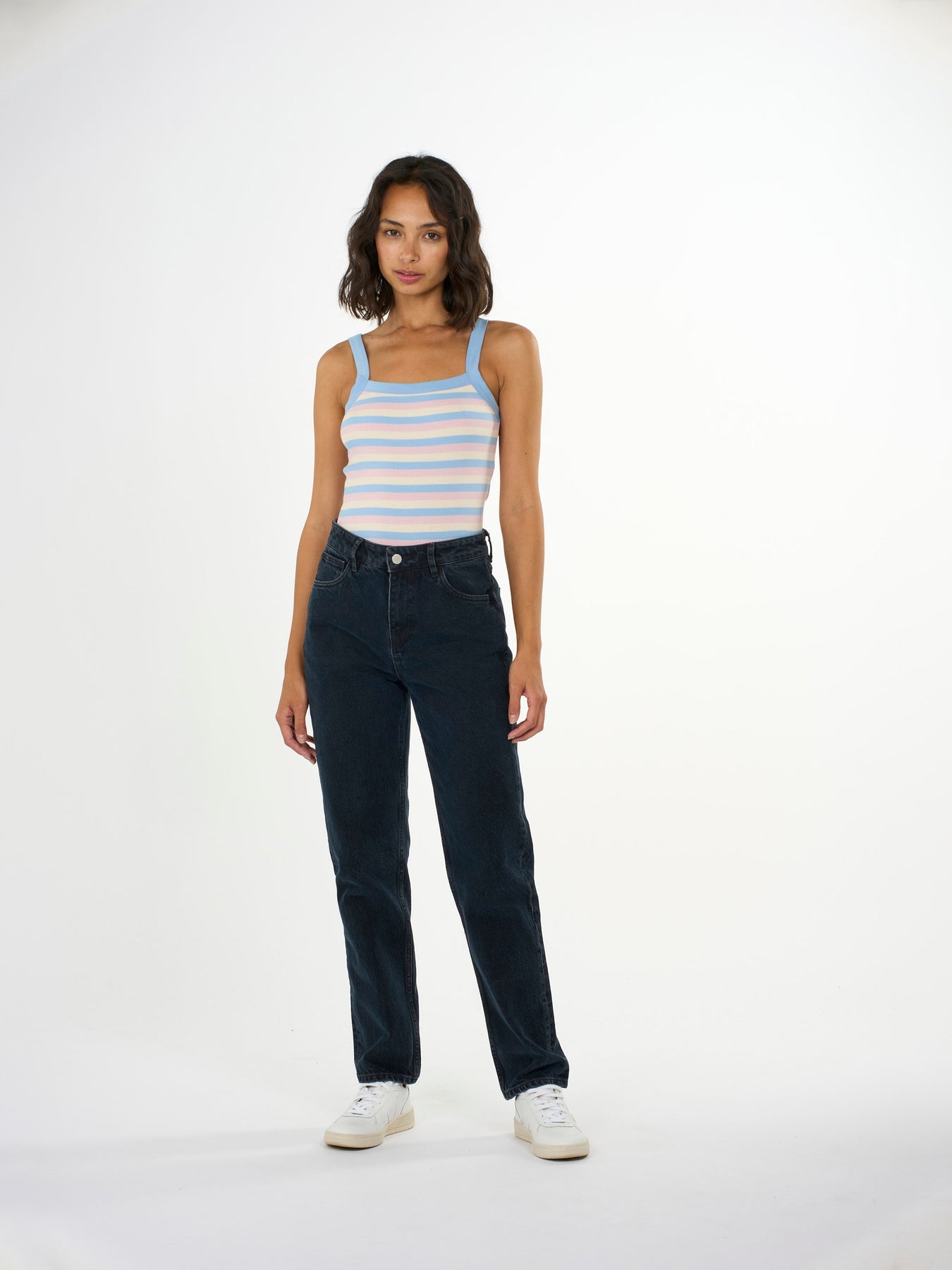 Débardeur rayé en coton bio - striped rib strap top stripe