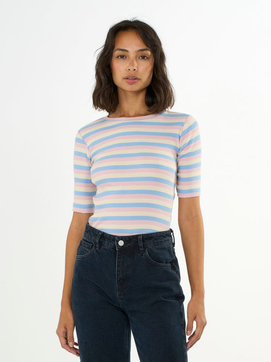T-shirt multicolore côtelé en coton bio - striped rib t-shirt stripe