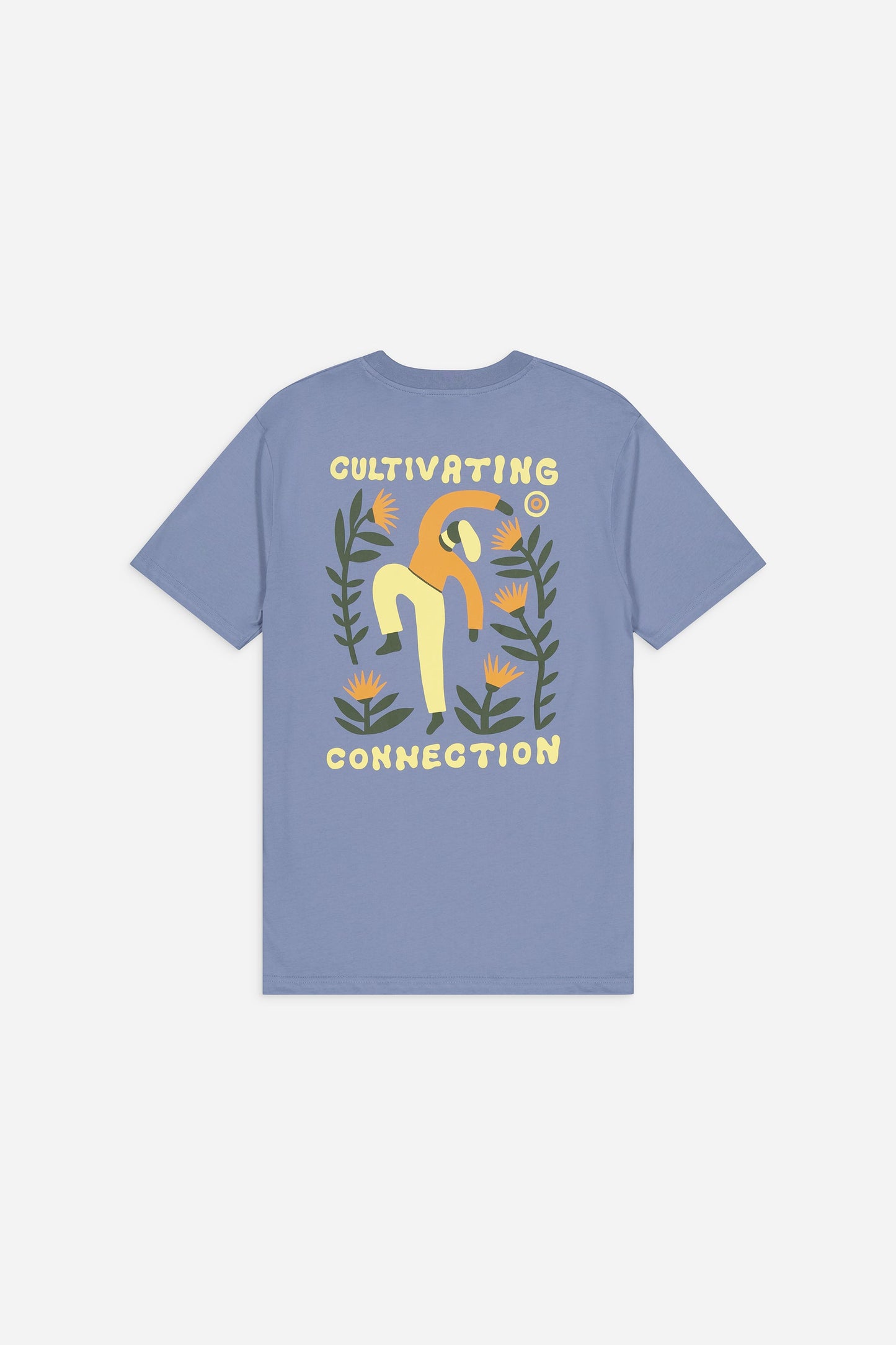 T-shirt brodé et sérigraphié en coton bio | bleu "cultivating azure"