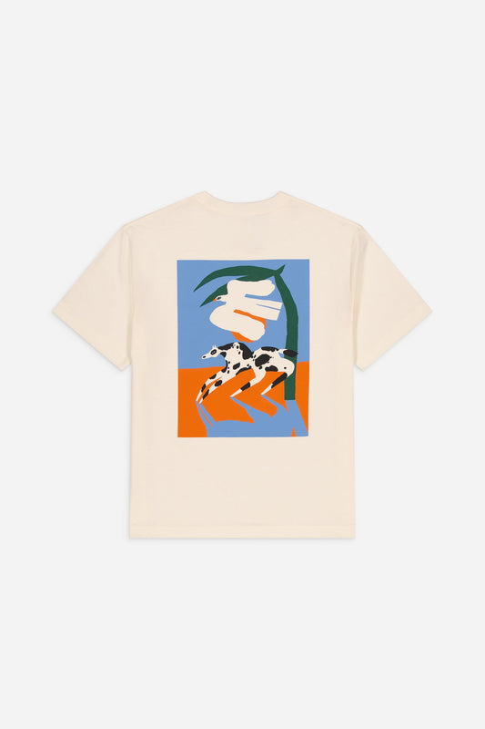T-shirt brodé et sérigraphié en coton bio | écru "dove ivory"