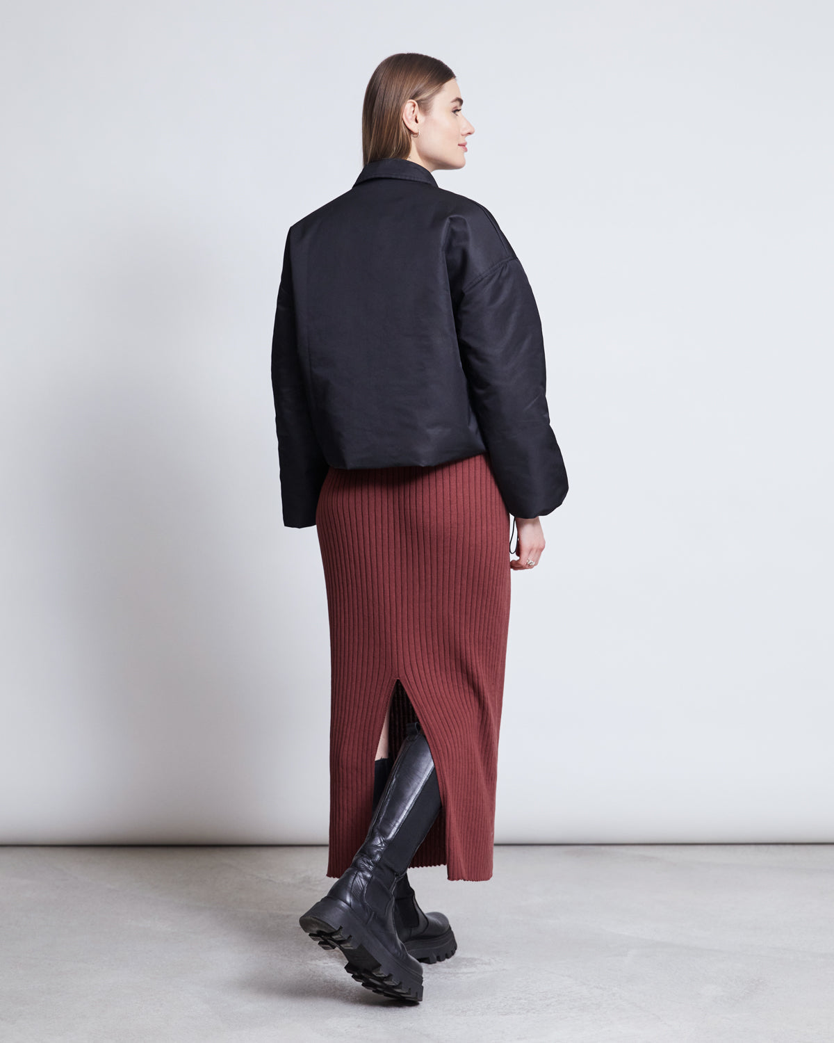 Jupe longue maille en coton bio | bordeaux "ebba - intense rust"