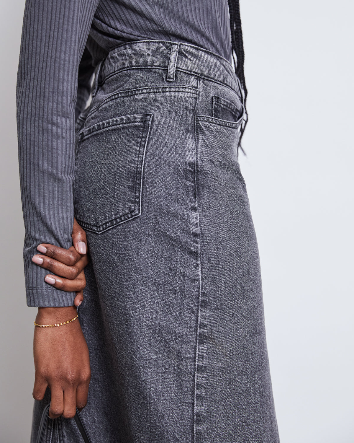 Col roulé côtelé en tencel | gris "mio - dark grey"