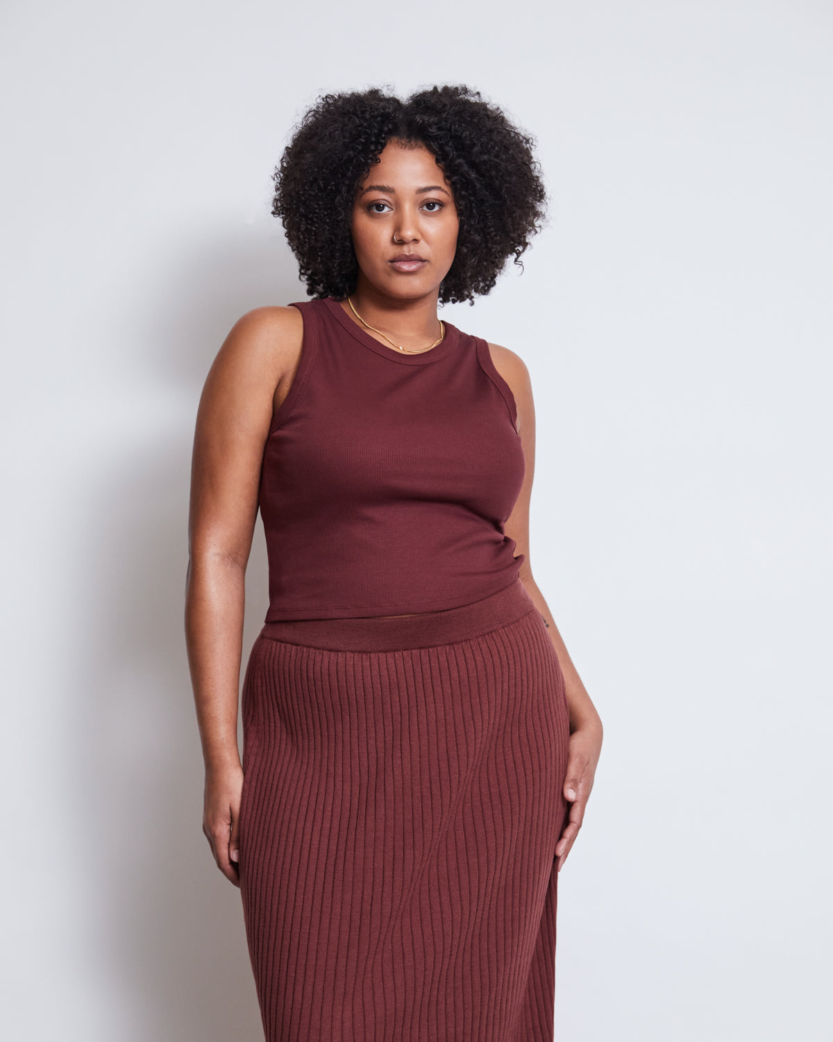 Jupe longue maille en coton bio | bordeaux "ebba - intense rust"
