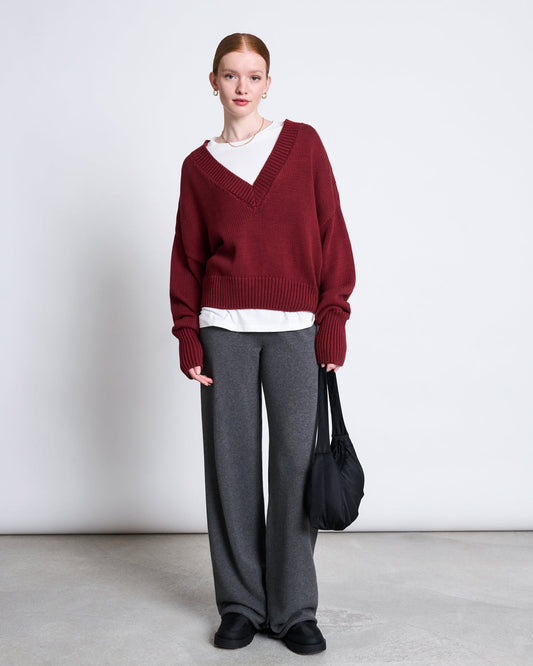 pull col v en coton bio | bordeaux "luz - syrah"
