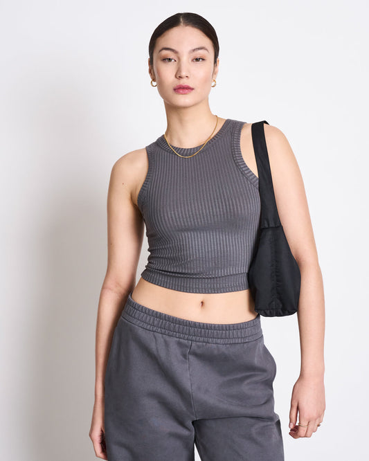 Débardeur côtelé en coton bio | gris "porto dark grey"