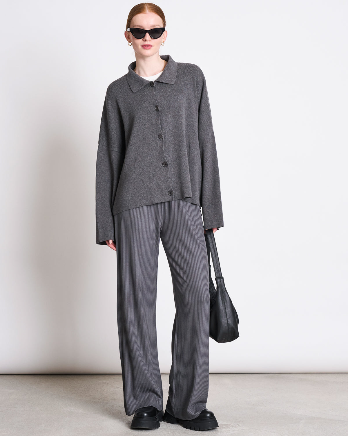 Pantalon ample côtelé en tencel | gris "smilla - dark grey"