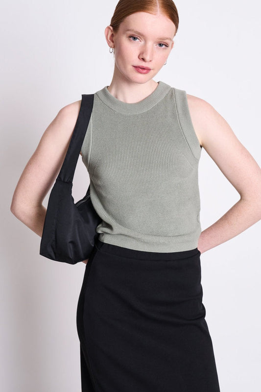 Pull sans manches en maille de coton bio | vert "garda muted sea spray"