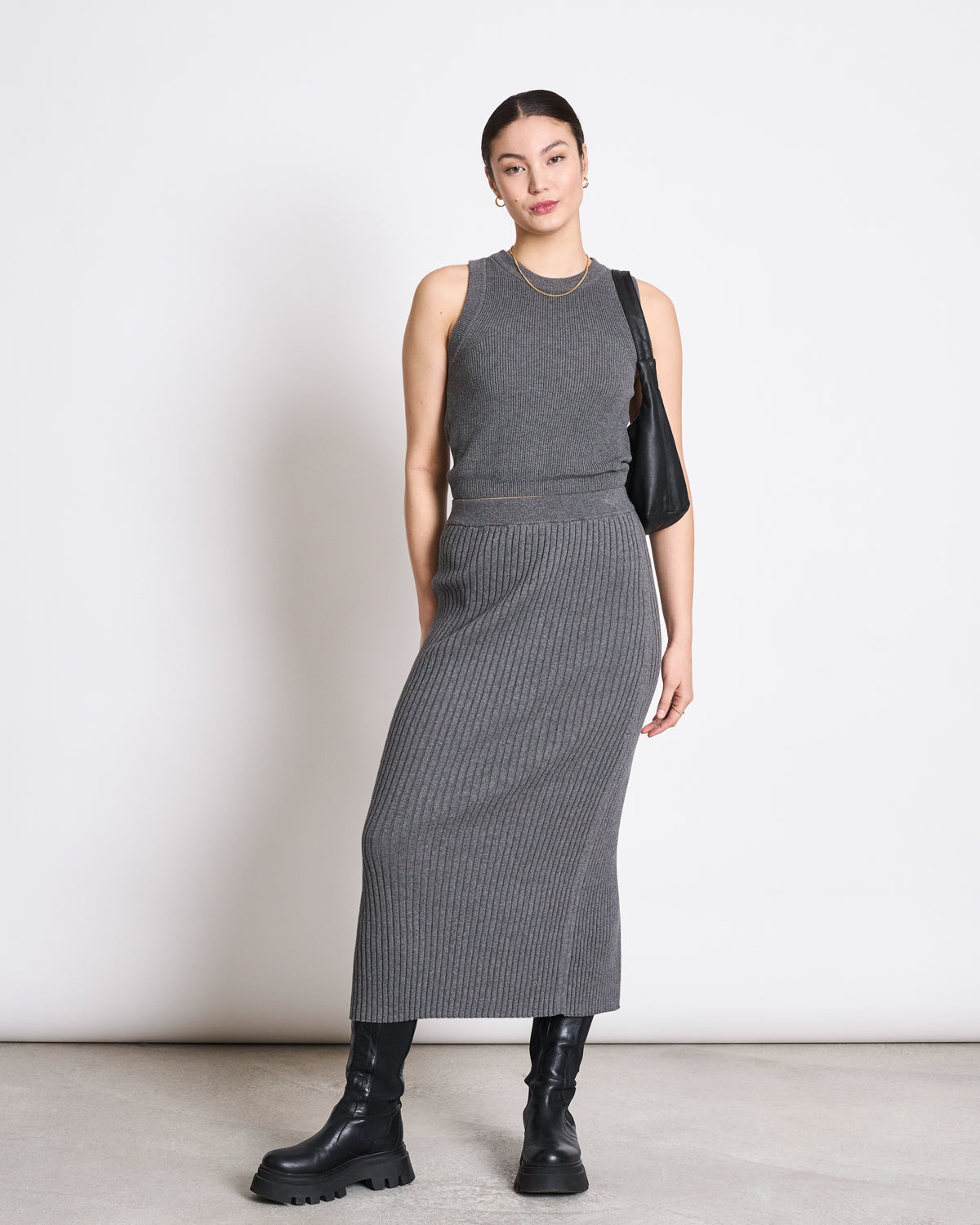Pull sans manches en maille de coton bio | gris "garda dark grey"