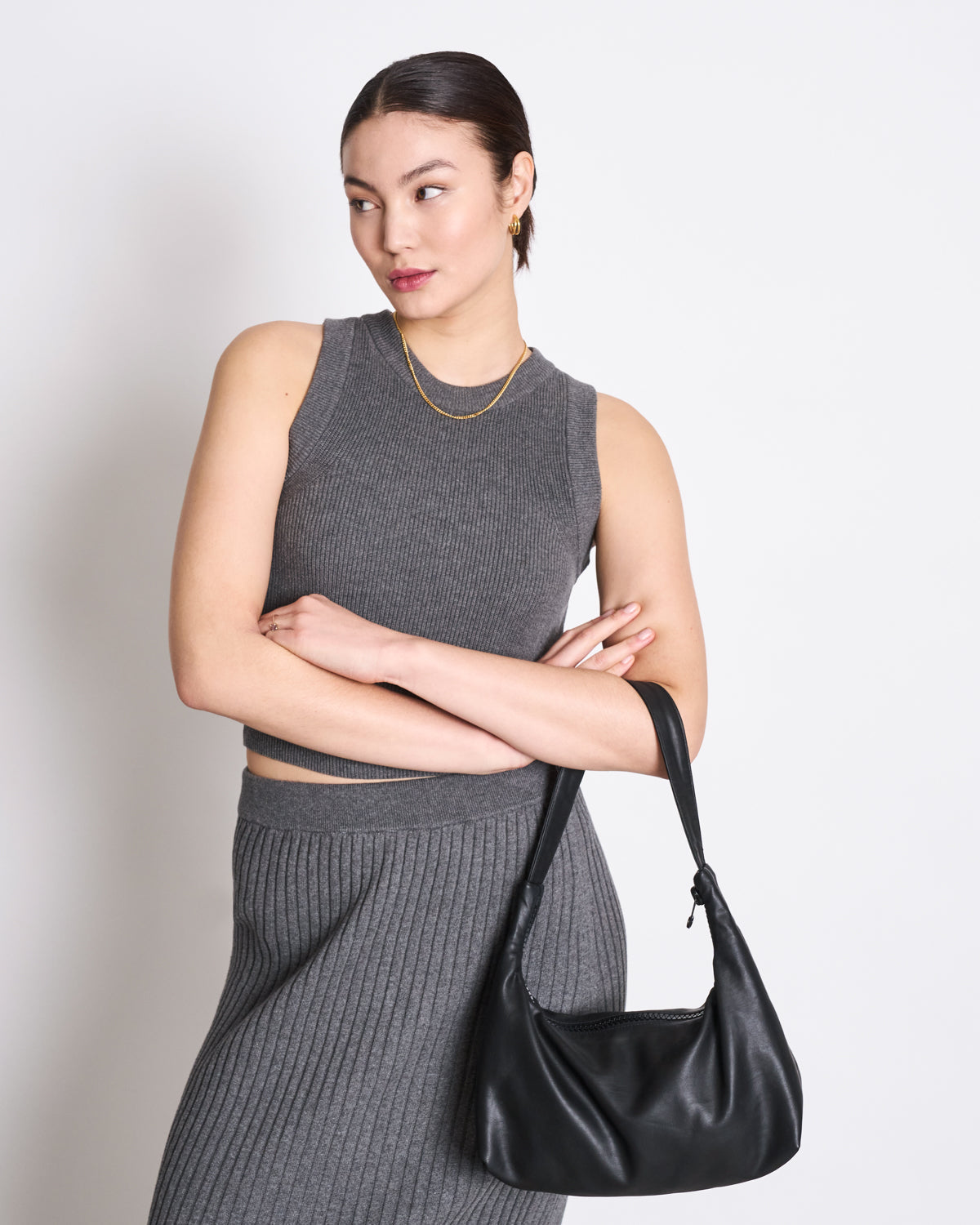 Pull sans manches en maille de coton bio | gris "garda dark grey"