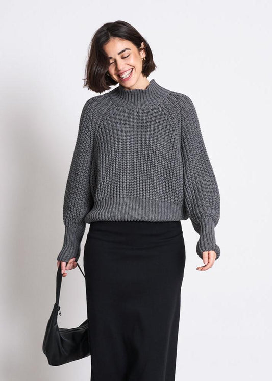 Pull maille oversize en coton bio | Gris "ola dark grey"