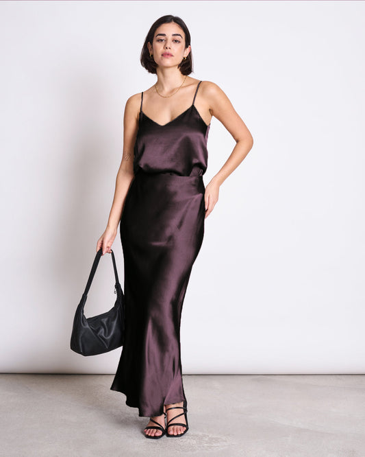 Top satiné col V en viscose enka | espresso "maud espresso"