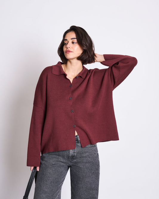 Gilet en coton bio | bordeaux "anjo - intense rust"