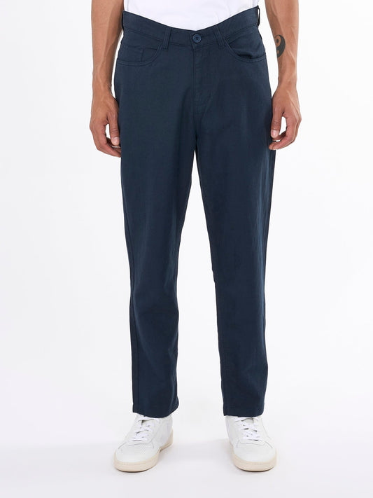 Pantalon marine en sergé de coton et lin bio - blend twill pant total eclipse