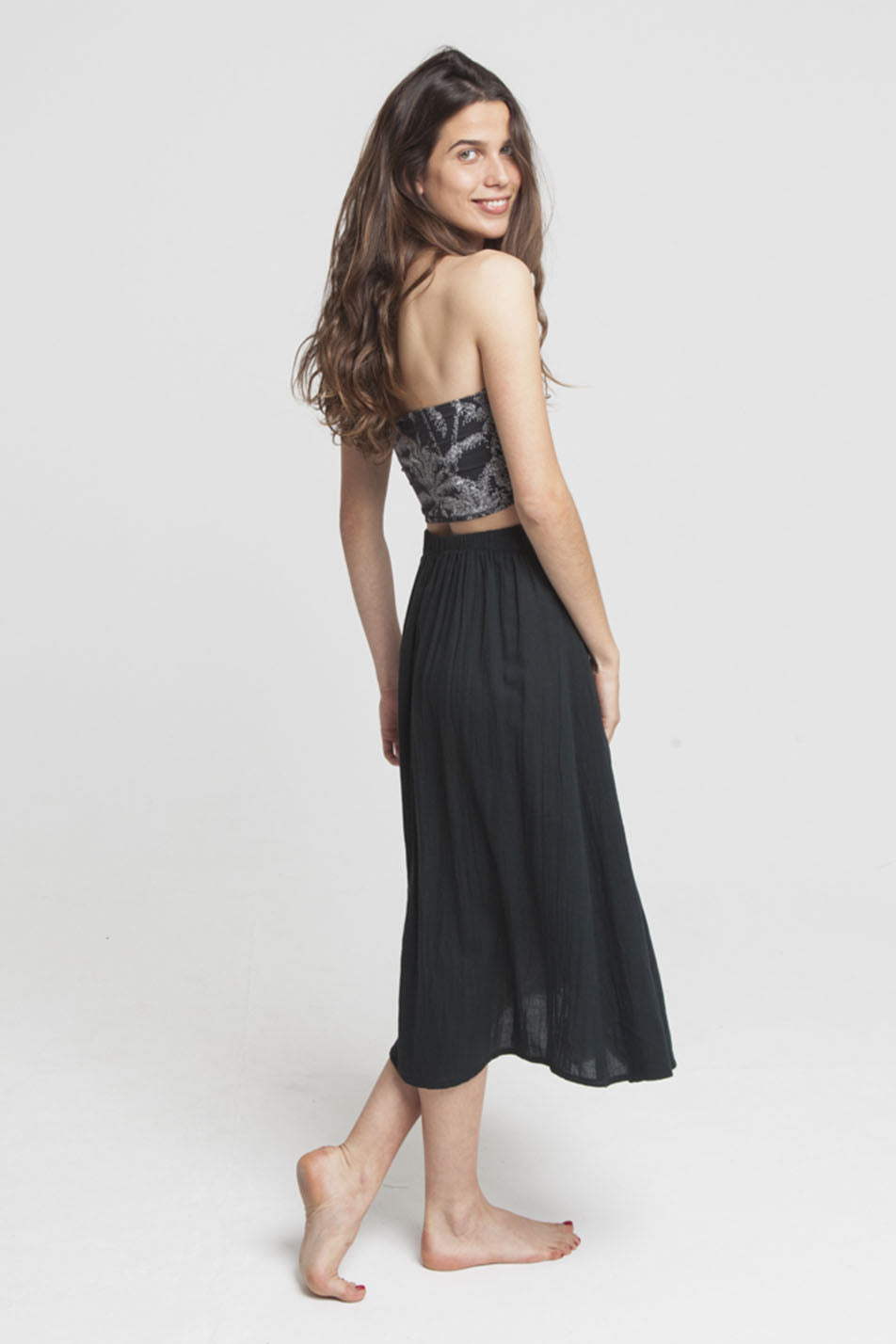 Jupe longue noire en coton bio - Adela