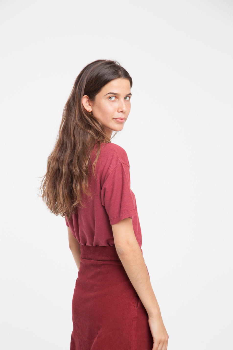Jupe longue velours rouge coton biologique