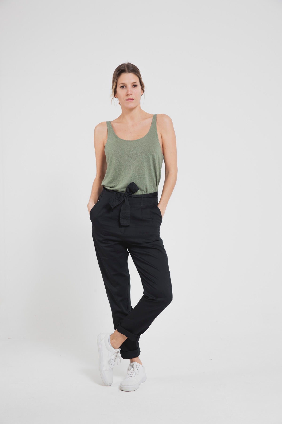 Top kaki en chanvre et coton