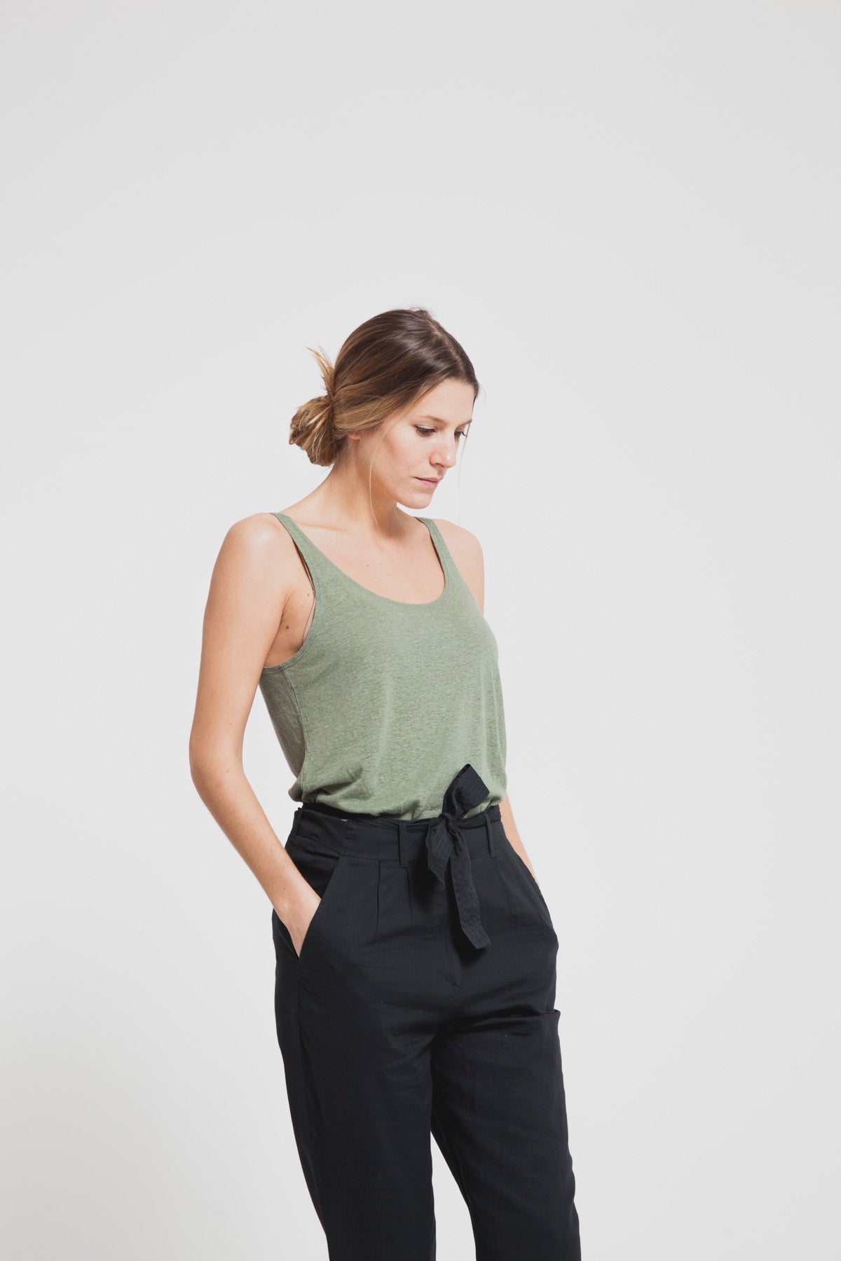 Top kaki en chanvre et coton