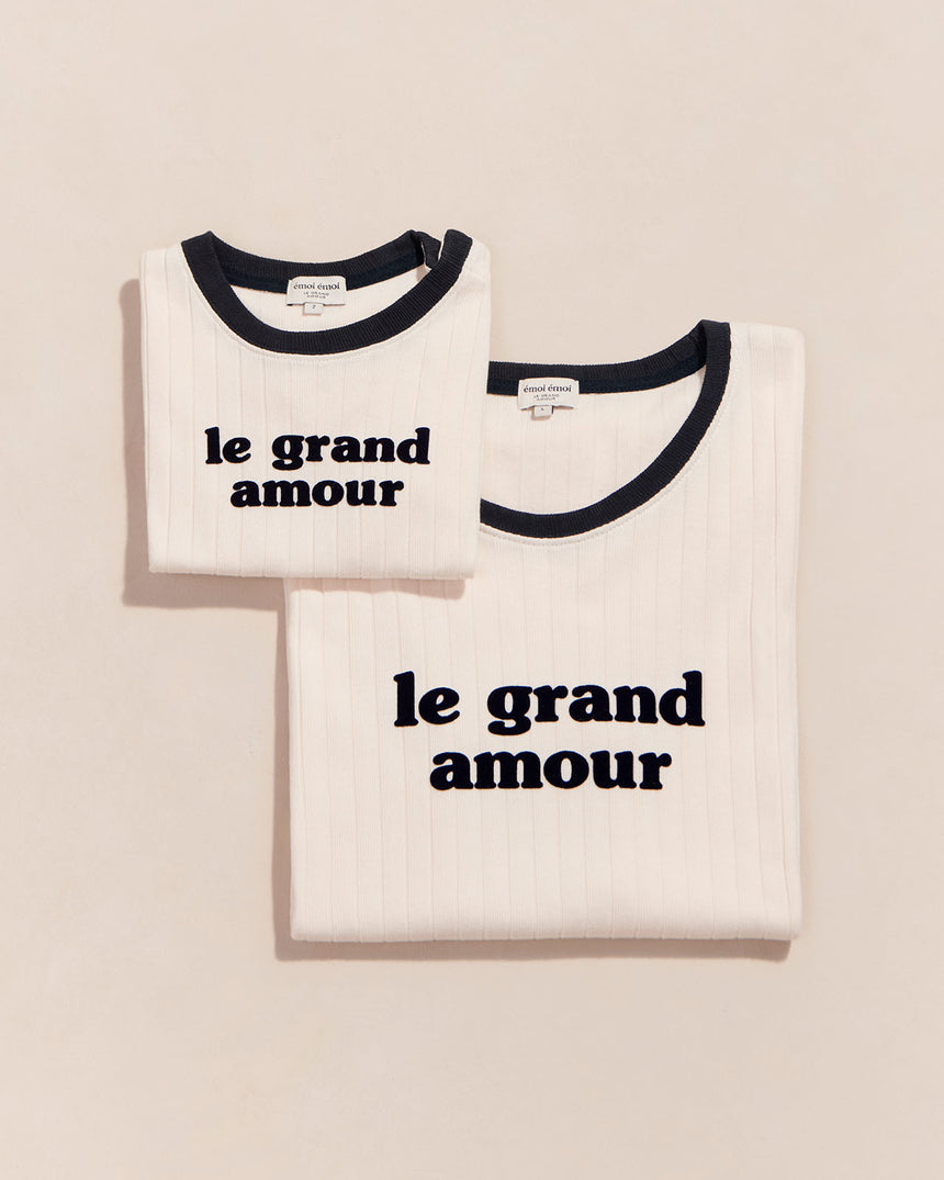 T-shirt côtelé en coton bio | Crème "le grand amour enfant crème"