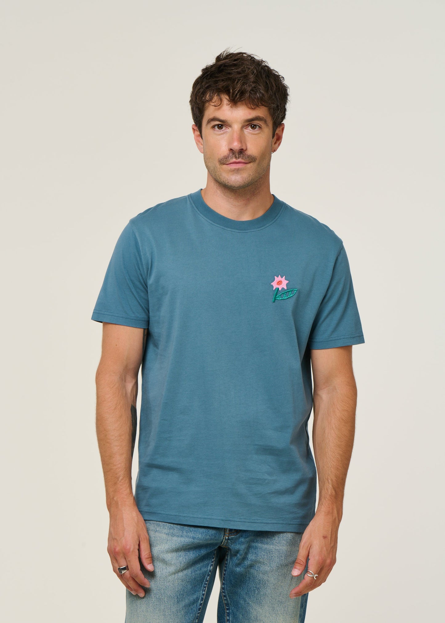 T-shirt en coton bio | bleu "flowering steel bleu - steel blue"
