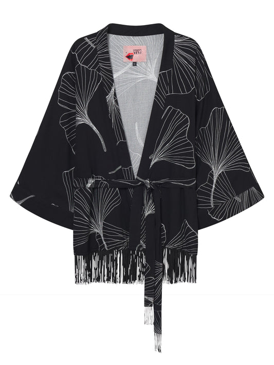 Kimono en ecovero | noir "tassel fusion kimono jacket - black"
