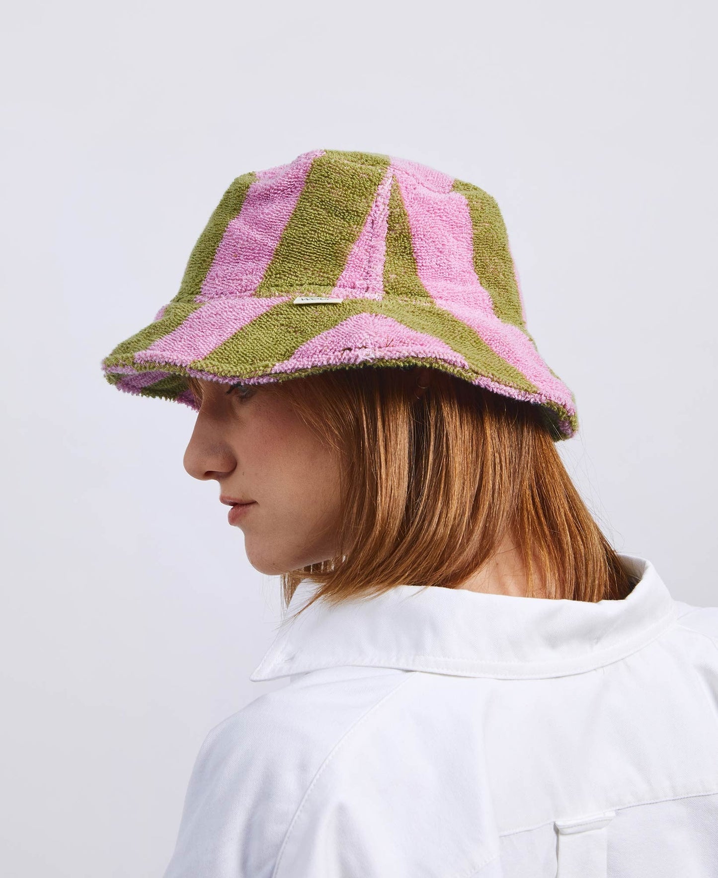 Bob en coton éponge bio | Rayé rose et vert "menorca hat rayures"