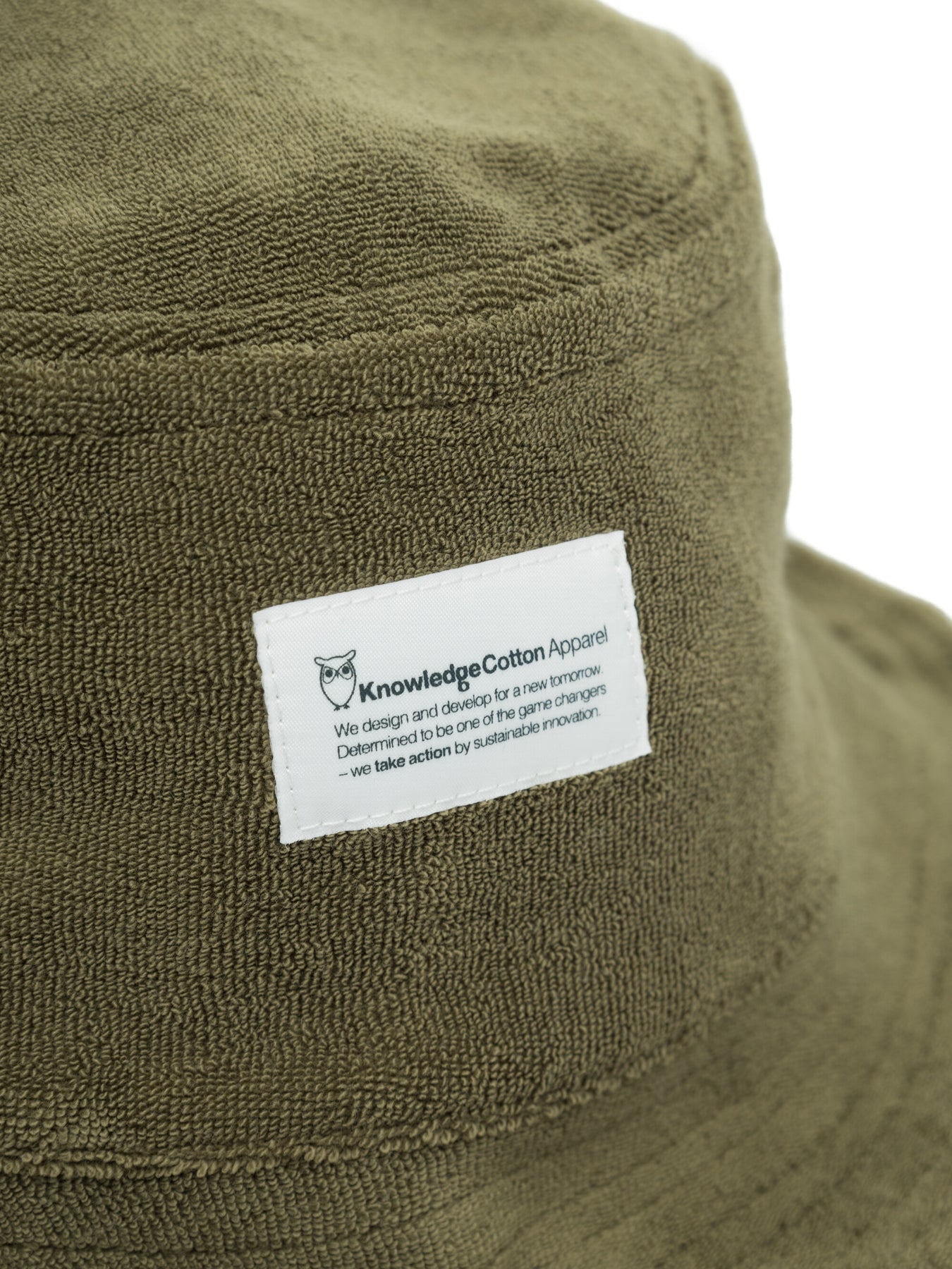 Bob éponge olive en coton bio et matière recyclée - terry bucket hat burned olive